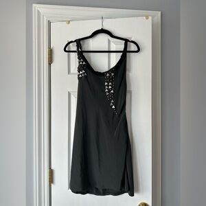 Vena Cava Grey Silk Mini Dress with Silver Triangle Accents